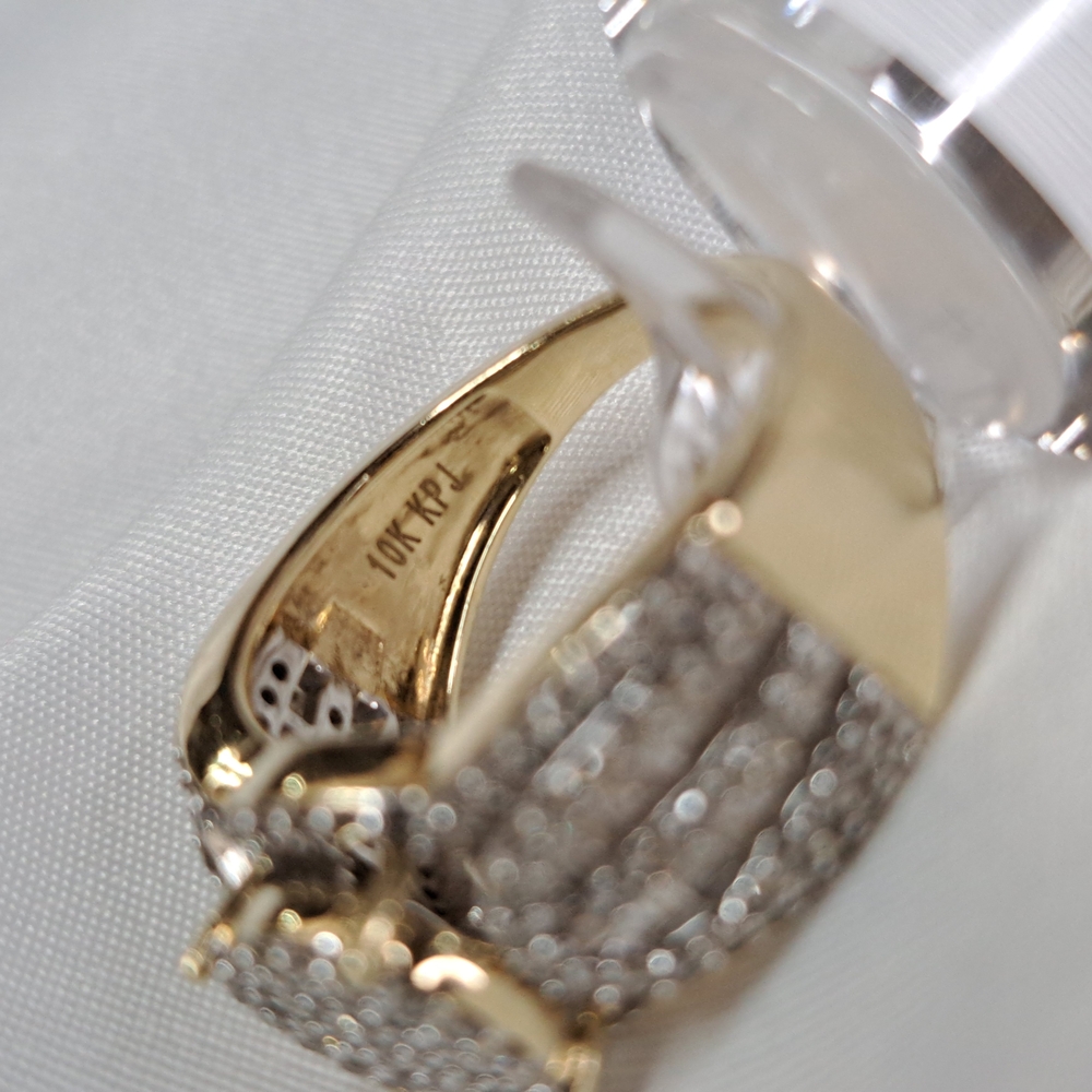 1.27ctw. ROUND BAGUETT CROWN TOP WHITE DIAMOND CLUSTER 10K YELLOW GOLD RING - Picture 11 of 16